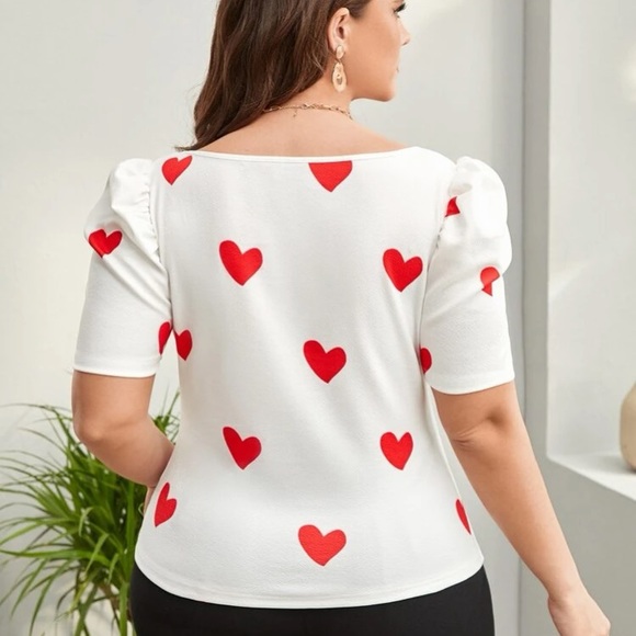Heart print puff sleeve square neck top - Picture 9 of 10